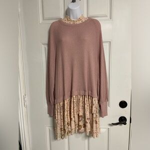 D4- FREE PEOPLE Nude OPPOSITE ATTRACTION Waffle Knit Dress